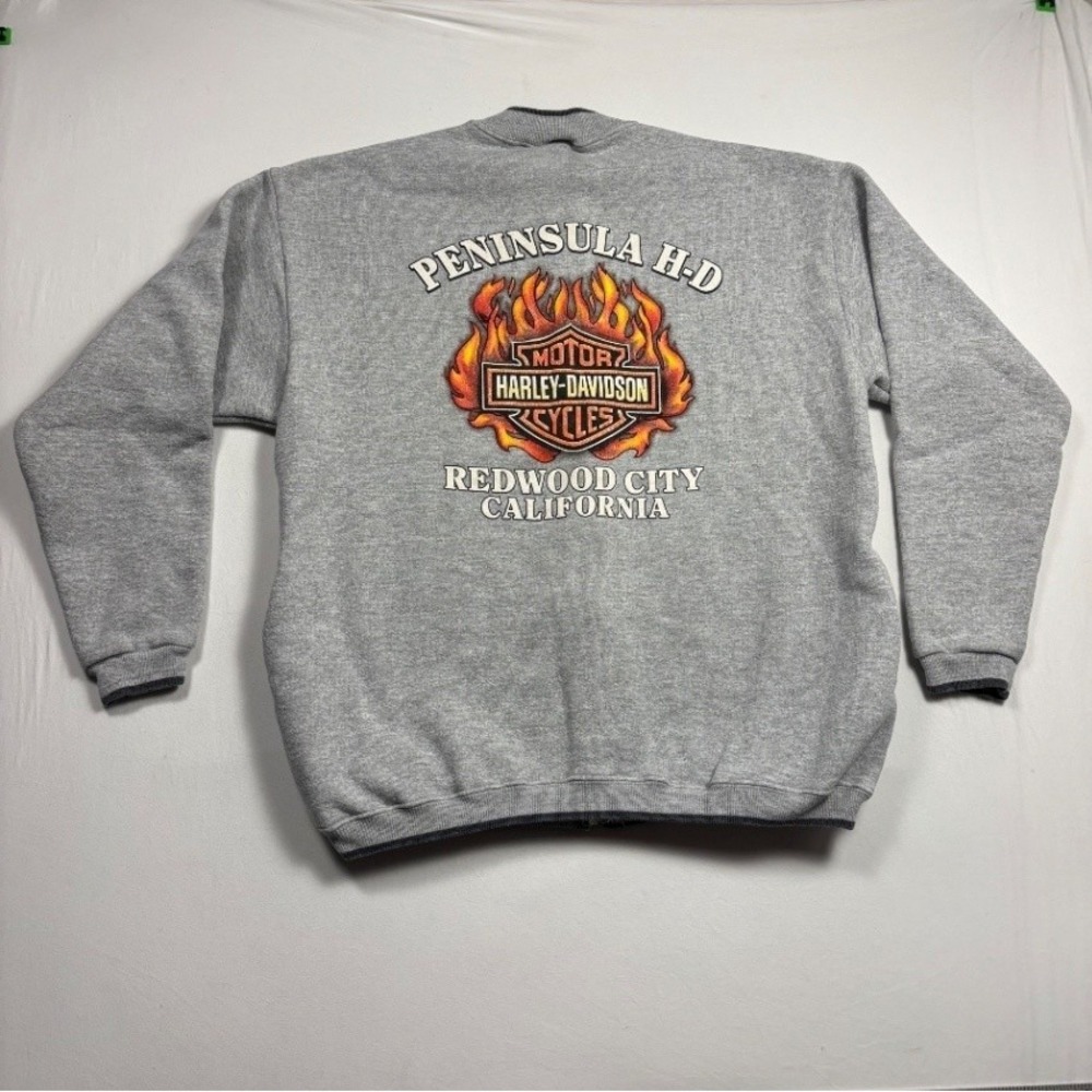Harley Davidson Men's XL Gray Crewneck Sweater Graphic Redwood City CA Stains